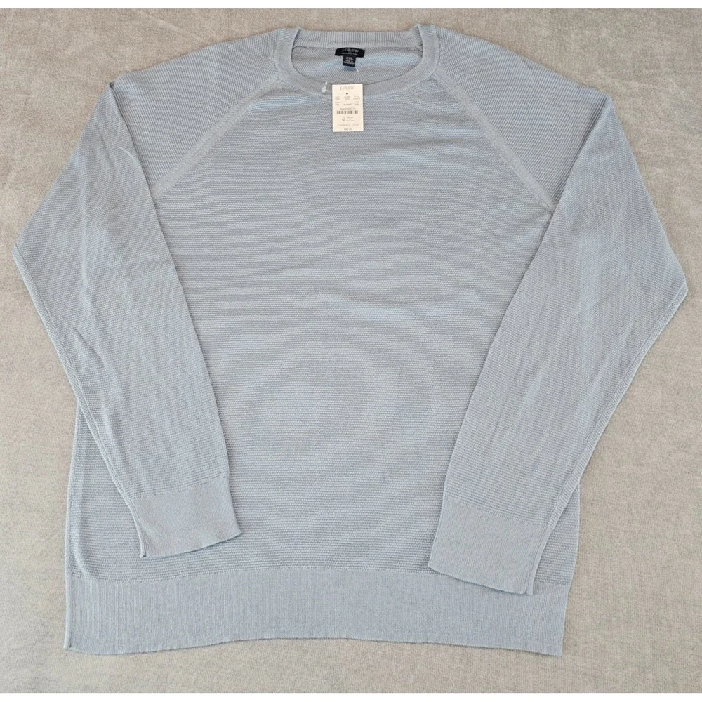 J.Crew Crewneck Sweater Men's XXL Light Blue 100% Cotton Textured Raglan CD617